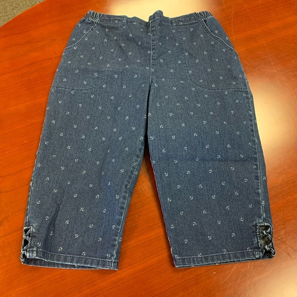 Croft & Barrow Denim Anchor Motif Clam Digger Jeans sz L EUC